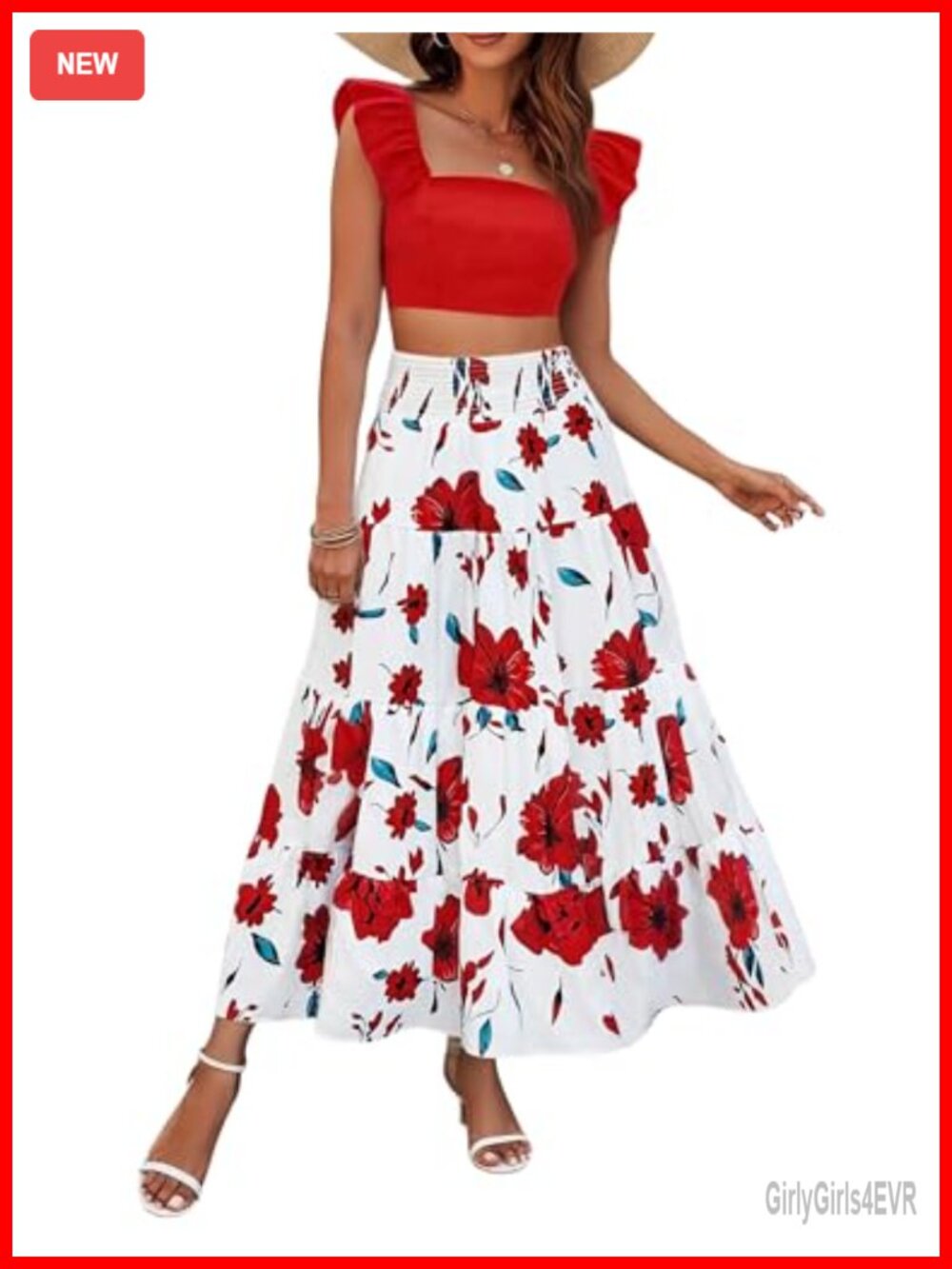 Women 2 Piece Crop Cami Top and Floral Maxi Skirt Set Boho Summer Outfit